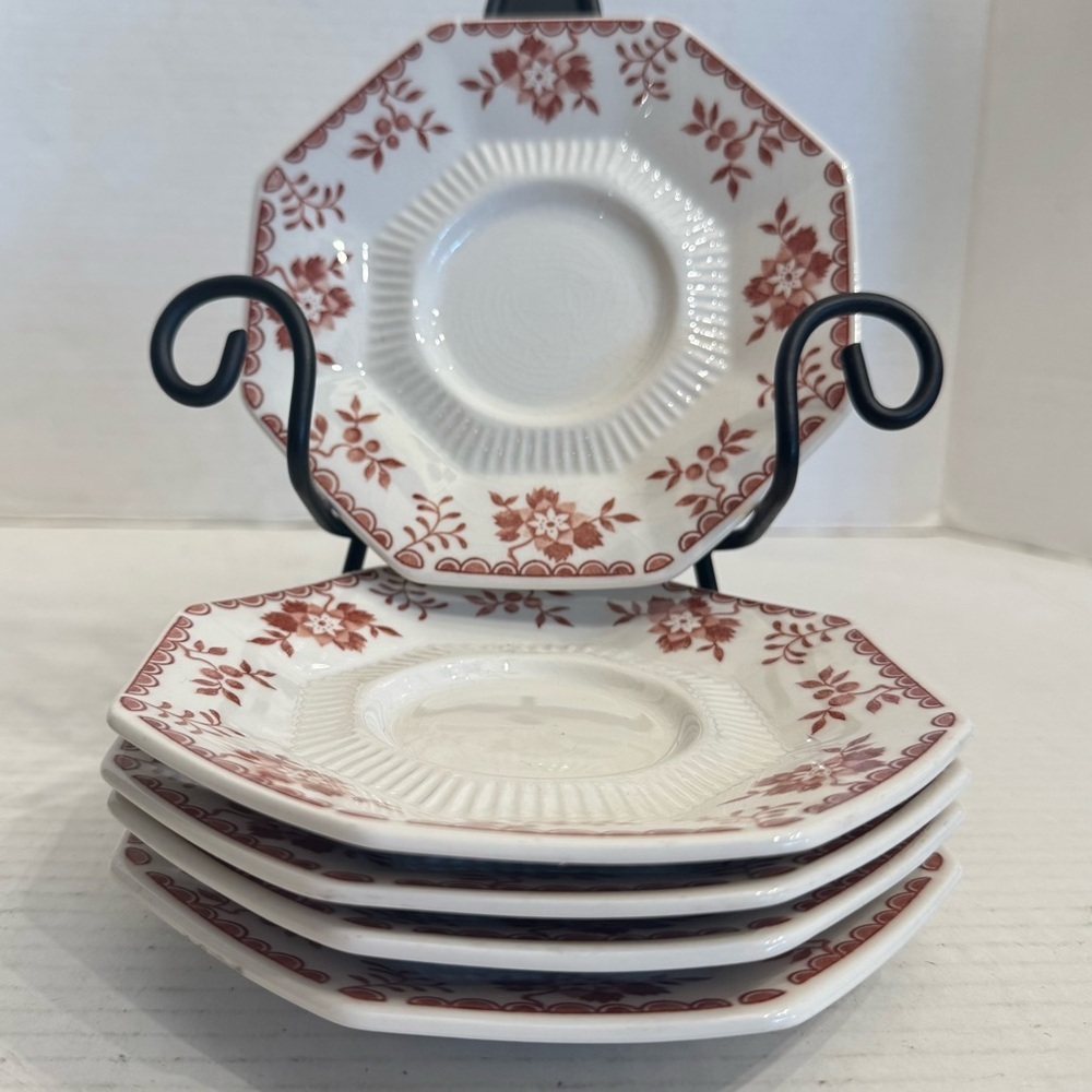 Set of 5 Independence Ironstone Hexagon Bittersweet Coffee Saucers 6" Retired